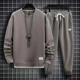 Men's Winter Round Neck Sweatshirt - Solid Color Design - SALE
